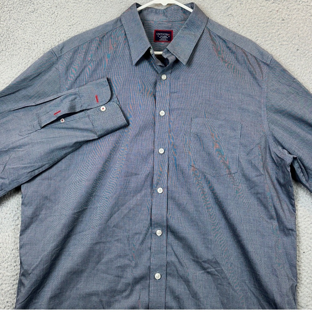 UNTUCKit Shirt Mens XLT Tall Wrinkle-Free Blue Button-Up Casual Long Sleeve Logo